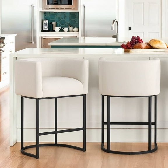 Dycanpo 27" H Modern Bar Stools Set of 2 with Back and Arms, for Home Kitchen, Beige