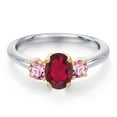 thumbnail image 3 of Gem Stone King 10K Two Tone Gold Ruby Red Mystic Topaz and Pink Lab Grown Diamond Engagement Ring for Women | 1.16 Cttw | Oval 7X5MM | Gemstone November Birthstone | Size 9, 3 of 6