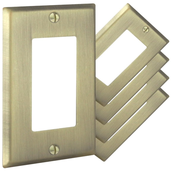 Rio Salto BRASS Signature Collection Antique Gold Standard Size Metal Light Switch Wall Plate Outlet Cover Wallplate Single Receptacle Rocker Cover 1 Gang Decoration Rocker, 1-Gang, 5-Pack
