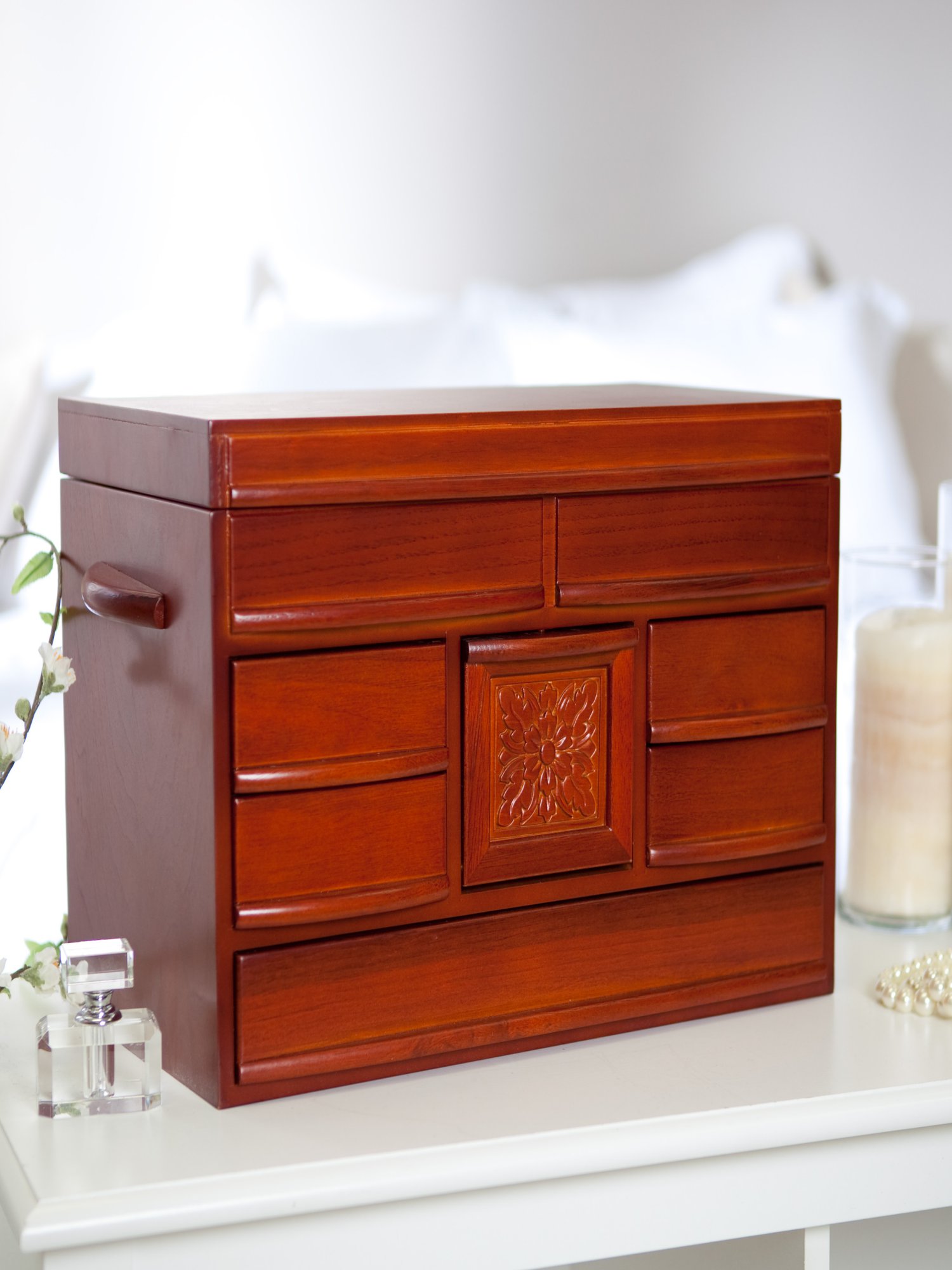 Mele & Co. Empress Walnut Wooden Jewelry Chest 16.5W x 9.5H in