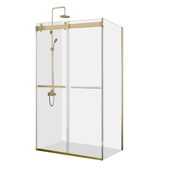 Vinnova Spezia 48" W x 76" H Double Sliding Frameless Glass Shower Enclosure in Gold