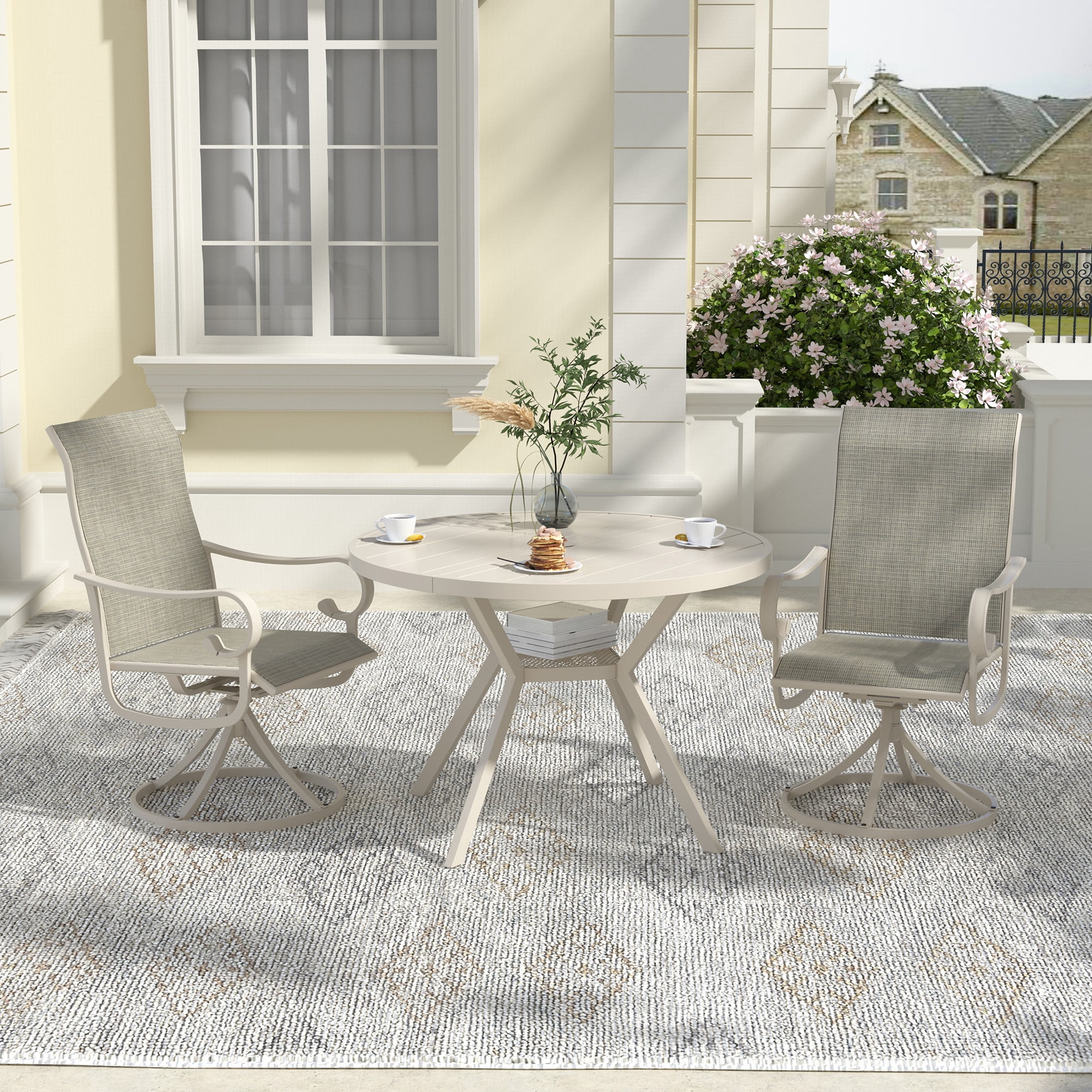 Zidtia Patio Swivel Rocker Chairs Set of 2, High Back Outdoor Dining Chairs with Sturdy Metal Frame, All-Weather Swivel Chairs,Sandshell