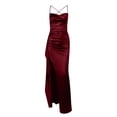 thumbnail image 4 of Sexy Backless Summer Dress Women 2025 Satin Party Long dress Elegant Evening Birthday Maxi Dress Wine L, 4 of 6