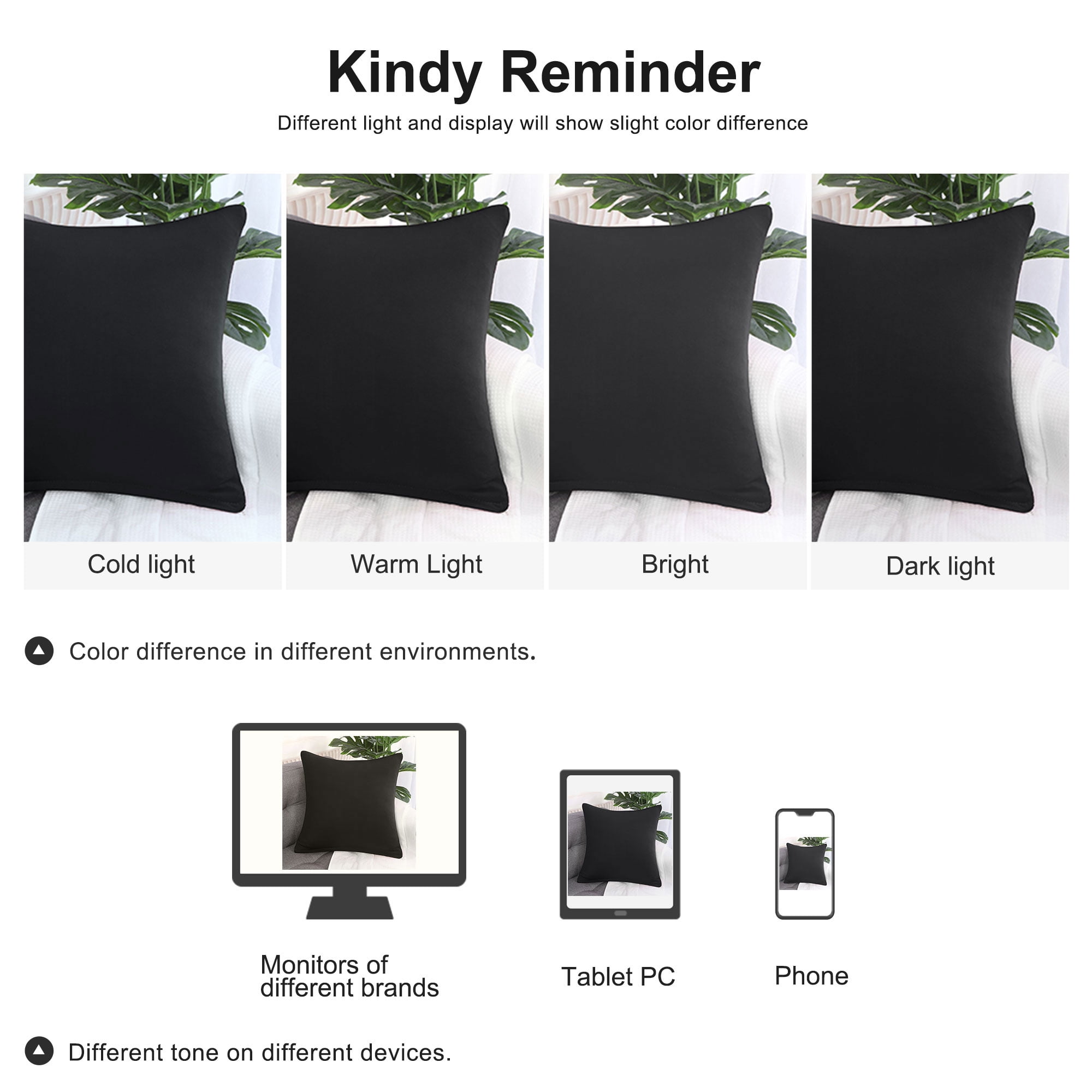 Unique Bargains Solid Decorative Throw Pillow Cover 18" x 18" Black