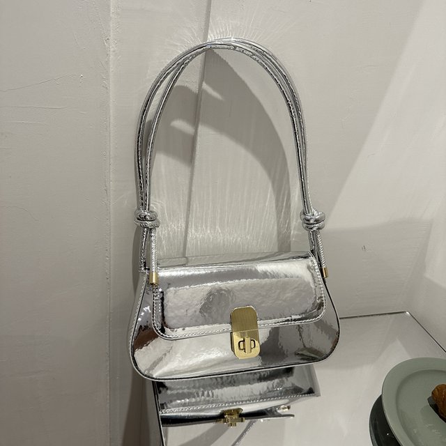 Bolso de hombro para mujer Bolsos Moda Brillante PU Sólido Bolso de compras para mujer (Plata)