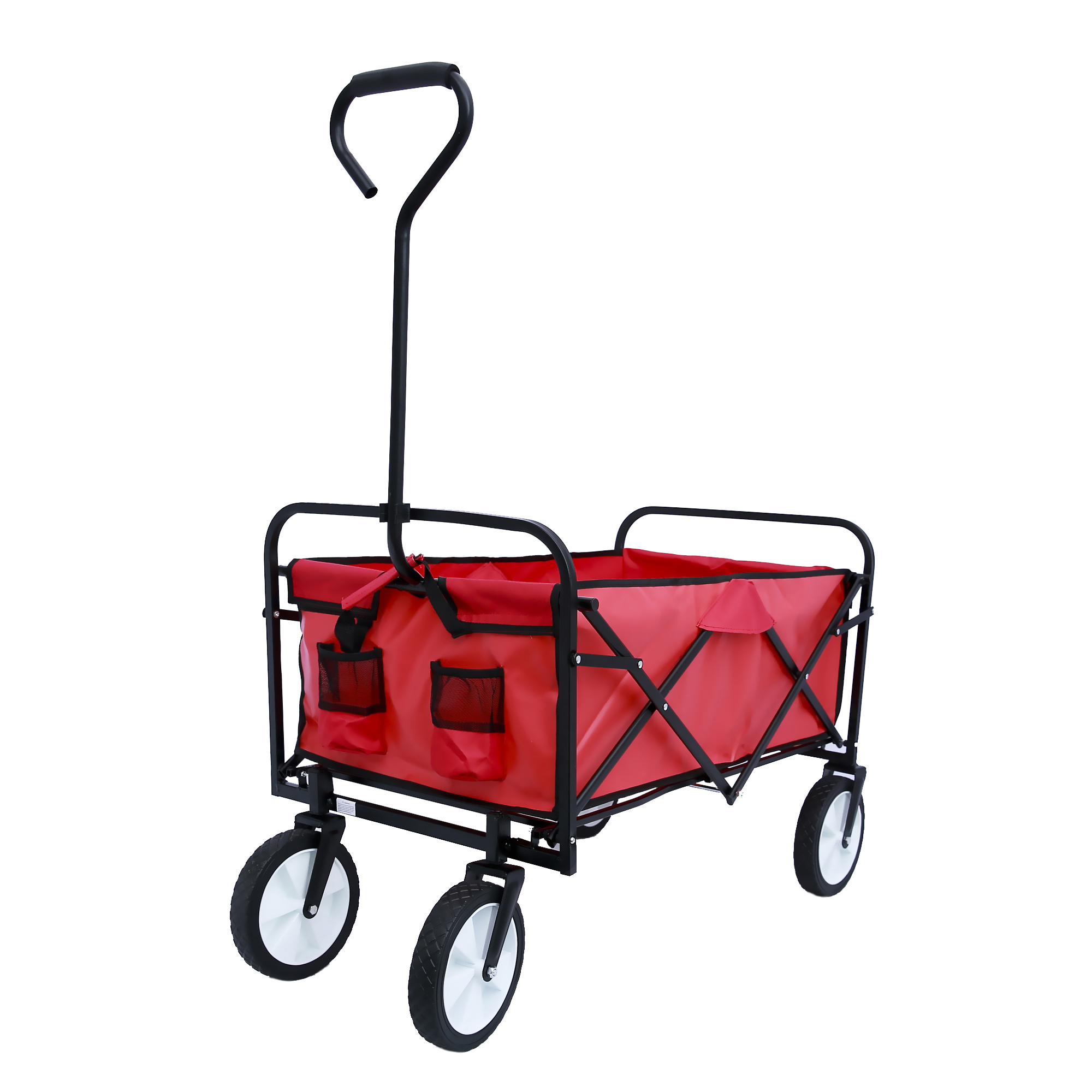 Beach Wagons with Big Wheels for Sand, Sturdy Steel Frame Collapsible Wagon, Foldable Wagon, Grocery Wagon with 2 Mesh Cup Holders, Adjustable Handle for Garden Shopping Picnic Beach, Red, Q3809 - image 2 of 11