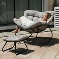 thumbnail image 3 of Wisteria Lane Patio Rocking Chair with Ottoman, Outdoor Indoor Rocking Egg Chair with Cushions, Metal Lounge Chair Oversized Papasan Chair, Outdoor Wicker Reading Chair for Porch Garden, Light Grey, 3 of 8