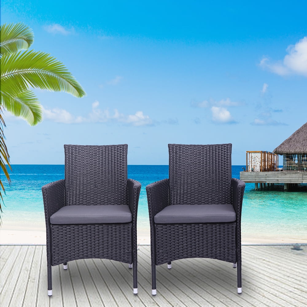 Lowestbest 2 Pcs Rattan Wicker Single Backrest Chair Set with Gray Cushion Lowestbest 2 Pcs Rattan Wicker Single Backrest Chair Set with Gray Cushion