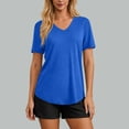thumbnail image 6 of Women's Solid V-Neck Short Sleeve Basic T-Shirt, Summer Basic Everyday Tee for Women, Women's Blue,Size S-2XL, 6 of 8