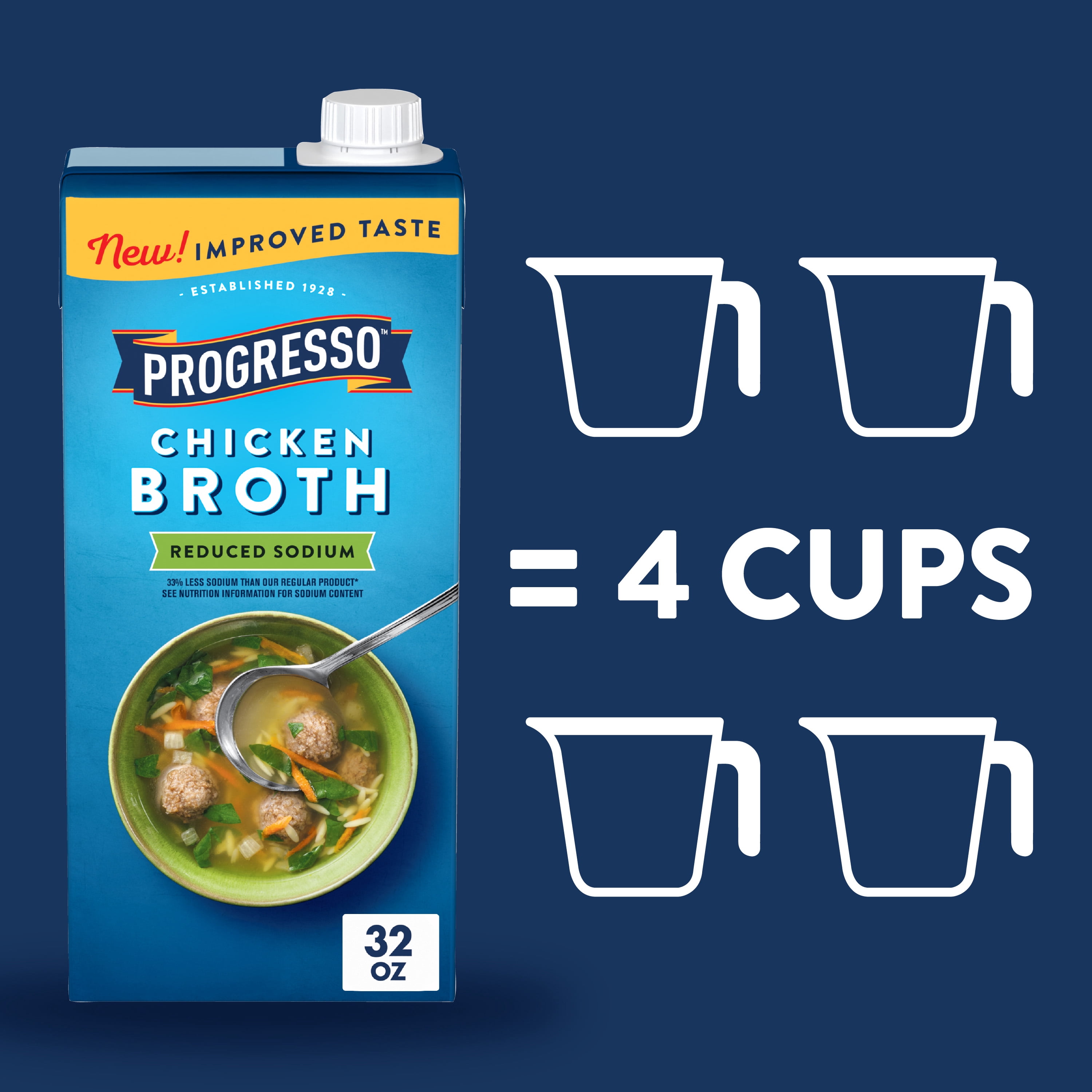 (12 pack) Progresso Chicken Broth, Reduced Sodium, Gluten Free, 32 oz