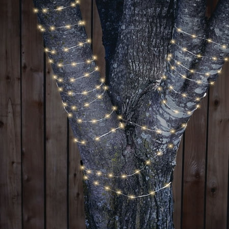 Mainstays Solar Power 200-Count Warm White Fairy LED Wire String Lights Garden Decorative