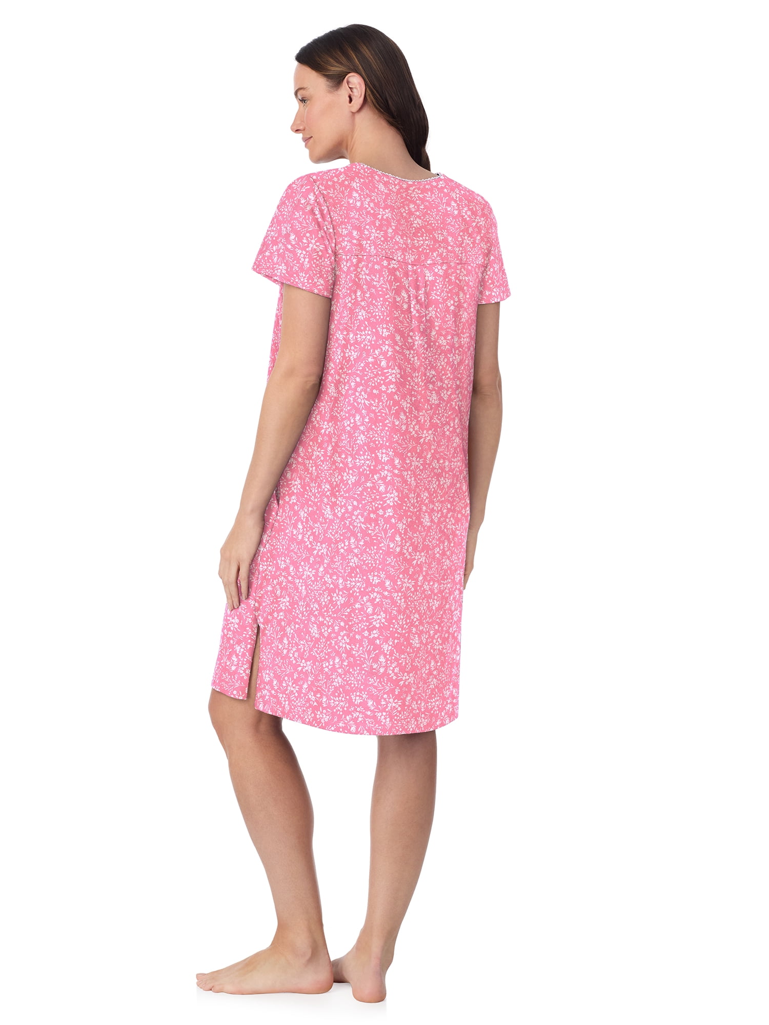 Aria Women’s Short Sleeve Split Neck Henley Nightgown 40”, Sizes XS to 5X