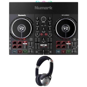 Numark Party Mix Live Built-In Light Show and Speakers DJ Controller with HF125 Professional Over-Ear DJ Headphones Package