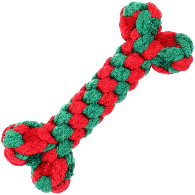 GOOHOCHY Juguete masticable para cachorros con forma de hueso, juguete para la muela, estilo navideño, de cuerda de algodón.