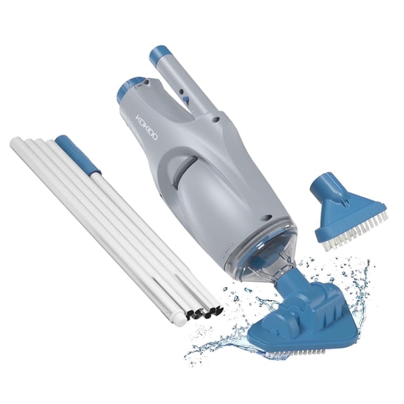 Kokido Rechargeable Handheld Pool Vacuum XTROVAC 110 Cordless with Adjustable Pole and 2 Brush Vac Heads for Above-Ground Pools, Spot Clean Inground Pools
