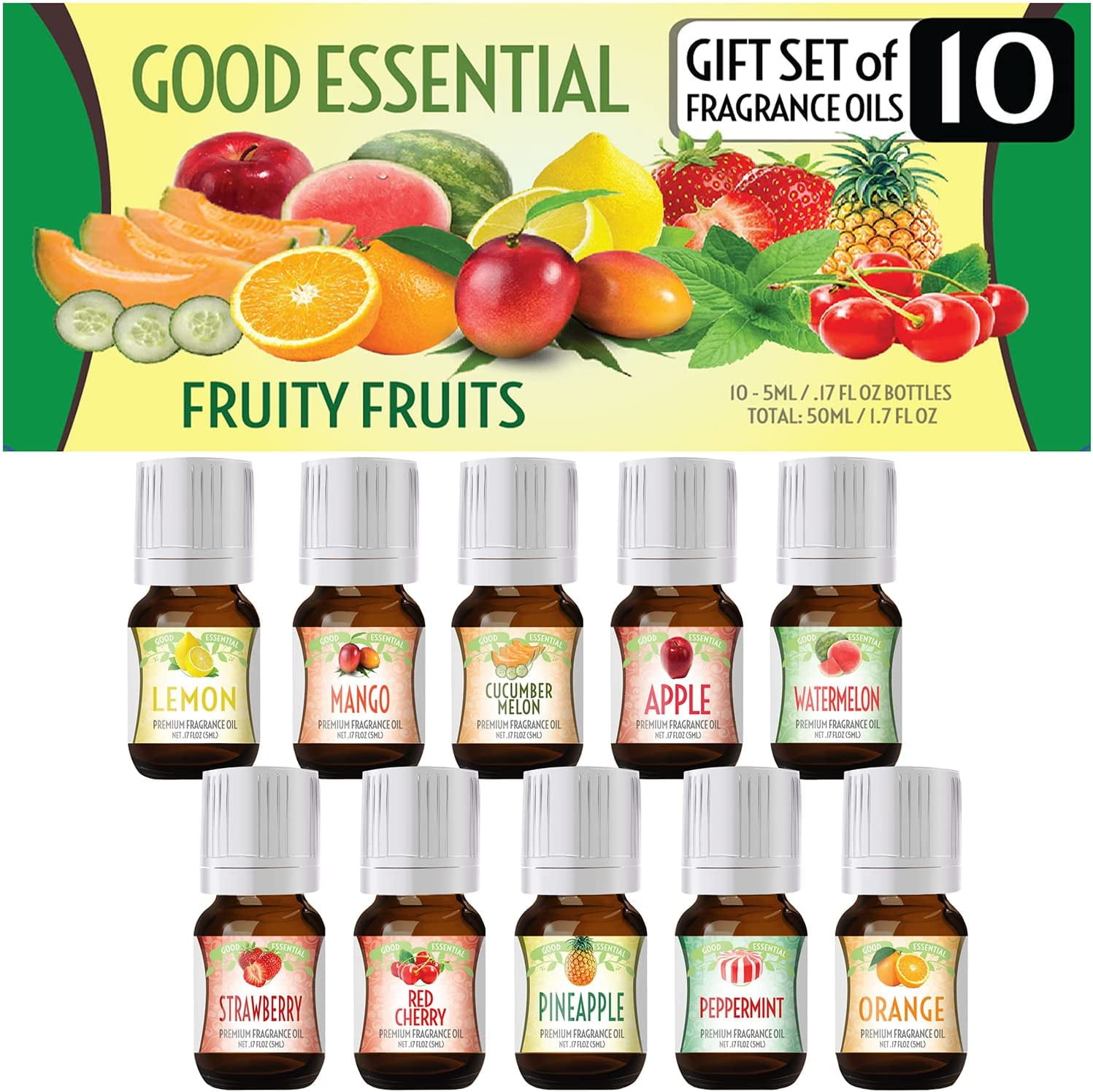 Fruity Essential Oils Set - 14x5ml Fragrance Oil for Diffusers, Candle  Making Includes Strawberry, Apple, Pineapple, Cucumber Melon, Cherry,  Mango, Lemon, and Orange Scented Aromatherapy Oils