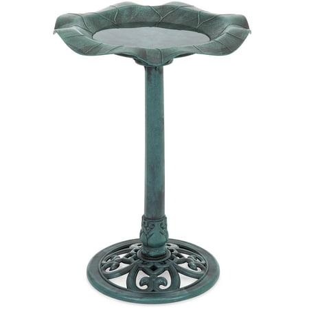 Best Choice Products Outdoor Lily Leaf Resin Pedestal Bird Bath Decoration with Floral Accents and Vintage Finish,