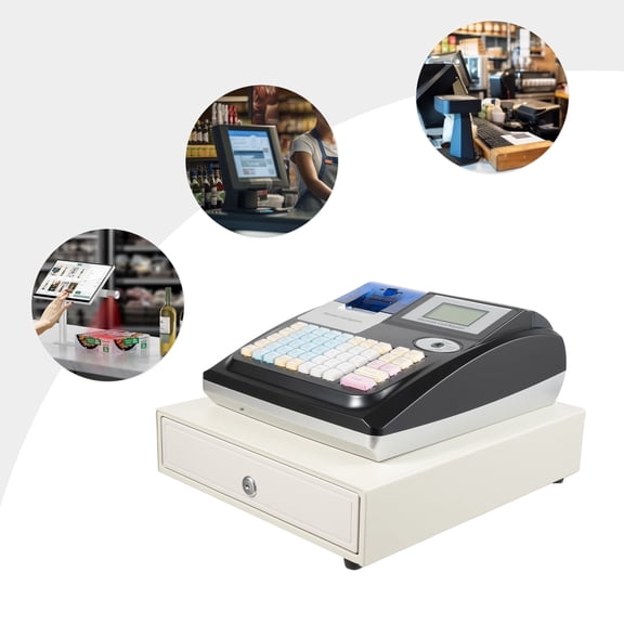 Vintoro 35W 48 Keys Electronic Cash Register with Cash Lock, Multiple Interfaces Cash Register with Cash Detection Light