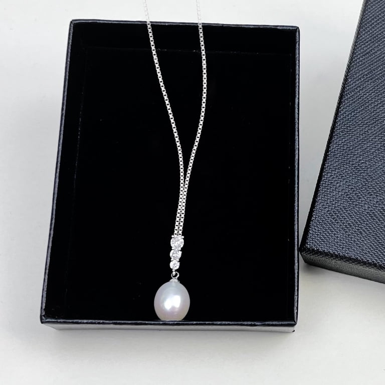 YAMI Cultured Pearl Teardrop Necklace, Sterling Silver CZ photo 3