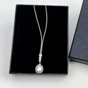 Yami 9-10mm Culture Teardrop Pearl Pendant Necklace with 925 Sterling Silver Cubic Zirconia Mother's Day Jewelry Gifts for Women