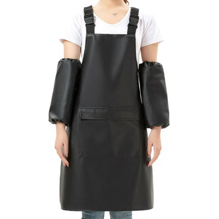 

HOTYA Leather Work Apron with Pockets for Men Women Waterproof Sleeve Crossback Straps Barbecue Kitchen Chef Cooking