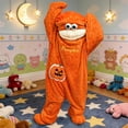 thumbnail image 2 of Halloween Pumpkin Onesie Adult and Kids Plush Fleece Hooded Funny Cozy Pajamas Jumpsuit Thickened Casual Loungewear Outfits 140, 2 of 6