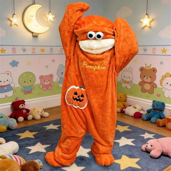 Big Mouth Monster Onesie Pajamas Funny Cartoon One Piece Sleepwear, Cozy Jumpsuit Loungewear without Footwear and Comb Outfit for Relaxing Home Wear