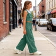 thumbnail image 4 of ITSAME Girls Outfit 2-Piece, Button Up Denim Vest and Flared Jeans Summer Fashion Casual Clothes Green Size 12, 4 of 6
