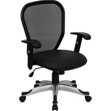 Mesh Back Task Chair with Leather Seat and Adjustable ...