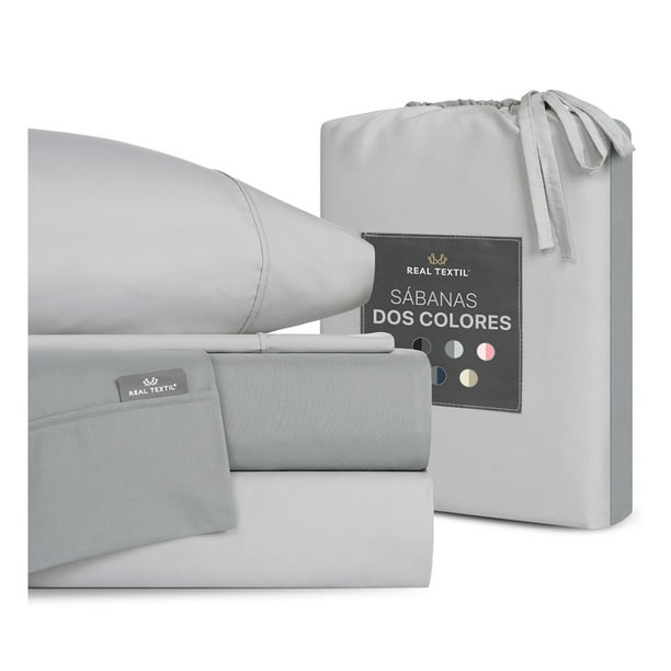 Juego de Sábanas Microfibra, Frescas, Hipoalergénicas, Real Textil (Gris/Gris Claro, Individual )