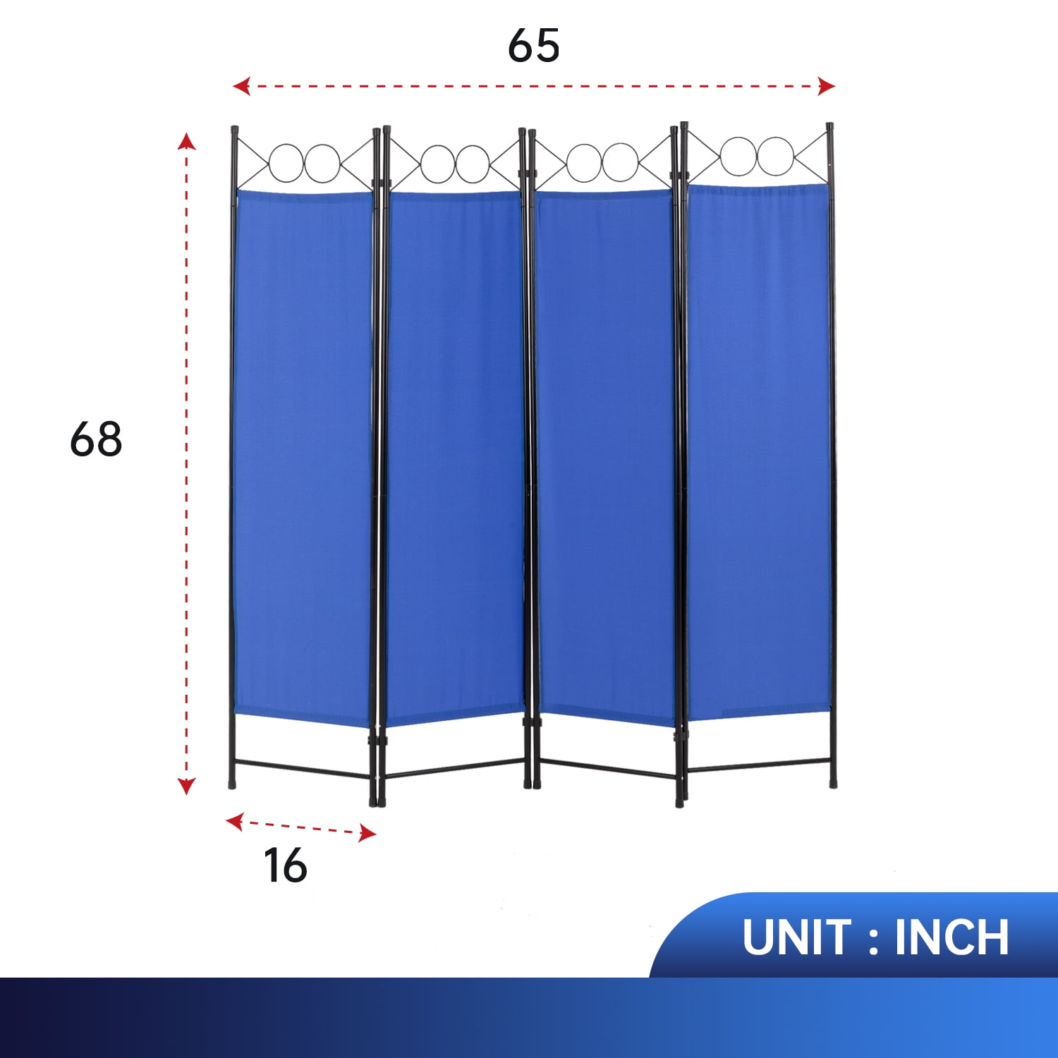 FDW 4 Panel Room Divider 6 ft Steel for Home Office Bedroom, Blue