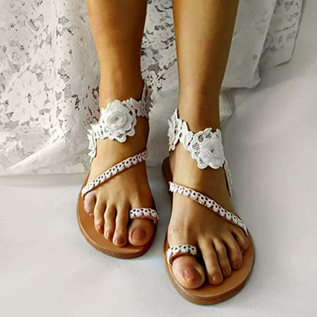 

Comfortable Solid Color Lace Flip-flops Sandals Flat Lace Flower Slippers Women