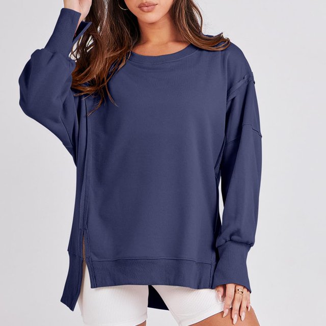 Sudadera Sudadera con cuello redondo para mujer, sudadera informal de manga larga, jerséis holgados, Tops Kuymtek Azul marino T XXL para Mujer
