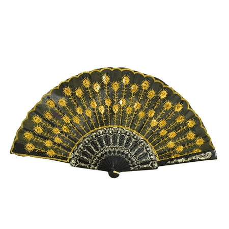 

Baocc folding fan Chinese Style Dance Wedding Party Lace Silk Folding Hand Held Flower Fan
