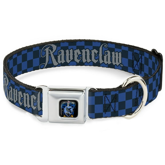 Warner Bros. Pet Collar, Dog Collar Metal Seatbelt Buckle, Harry Potter Ravenclaw Checker Blues Grays, 9.5 to 13 Inches 1.0 Inch Wide