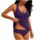 thumbnail image 4 of Tankini para mujer, color sólido con relleno en el pecho, tankini conservador, sin acero, sin espalda, cuello colgante, traje de baño, pantalones de baño divididos, traje de baño de dos piezas para mu, 4 of 8