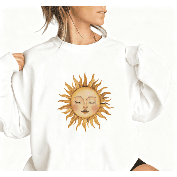 Women's Tops White Whimsical Face Sun Graphic Sweatshirt Print Sweatshirt S-3XL Tops