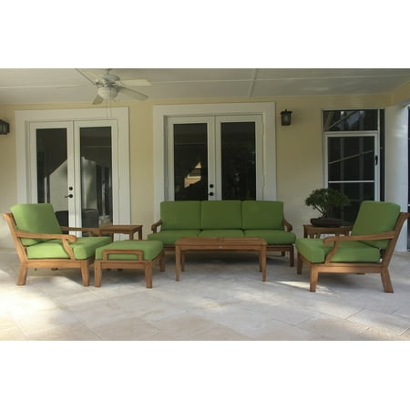 Outdoor Furniture Teak Toronto WholesaleTeak Outdoor Patio Grade-A Teak Wood 7 Piece Teak Sofa Set - Sofa, 2 Lounge Chairs, Ottoman, 2 Side Tables & Rectangle Coffee Table -Furniture only --Sack Collection #WMSSSK9 ()