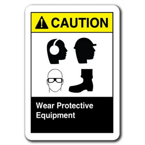 Caution Sign - Wear Protective Equipment (Ear Head Eye Foot) 7"x10" Plastic Safety Sign ansi osha
