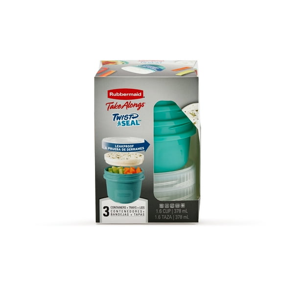 Rubbermaid TakeAlongs Twist & Seal Food Storage Containers, 378 mL (1.6 Cup), Teal Splash, 3 Pack