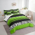 thumbnail image 3 of Manfei Zebra Cheetah Print Bedding Comforter Set 7-Piece, Geometric Stripe King Bedding Sets, Green White Black Aesthetic Bed Sheets for Girls, Ultra Soft Home Decor, 3 of 8