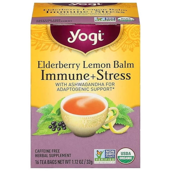 Yogi Tea Organic Lemon Balm Elderberry Immune Stress Tea, 16 CT