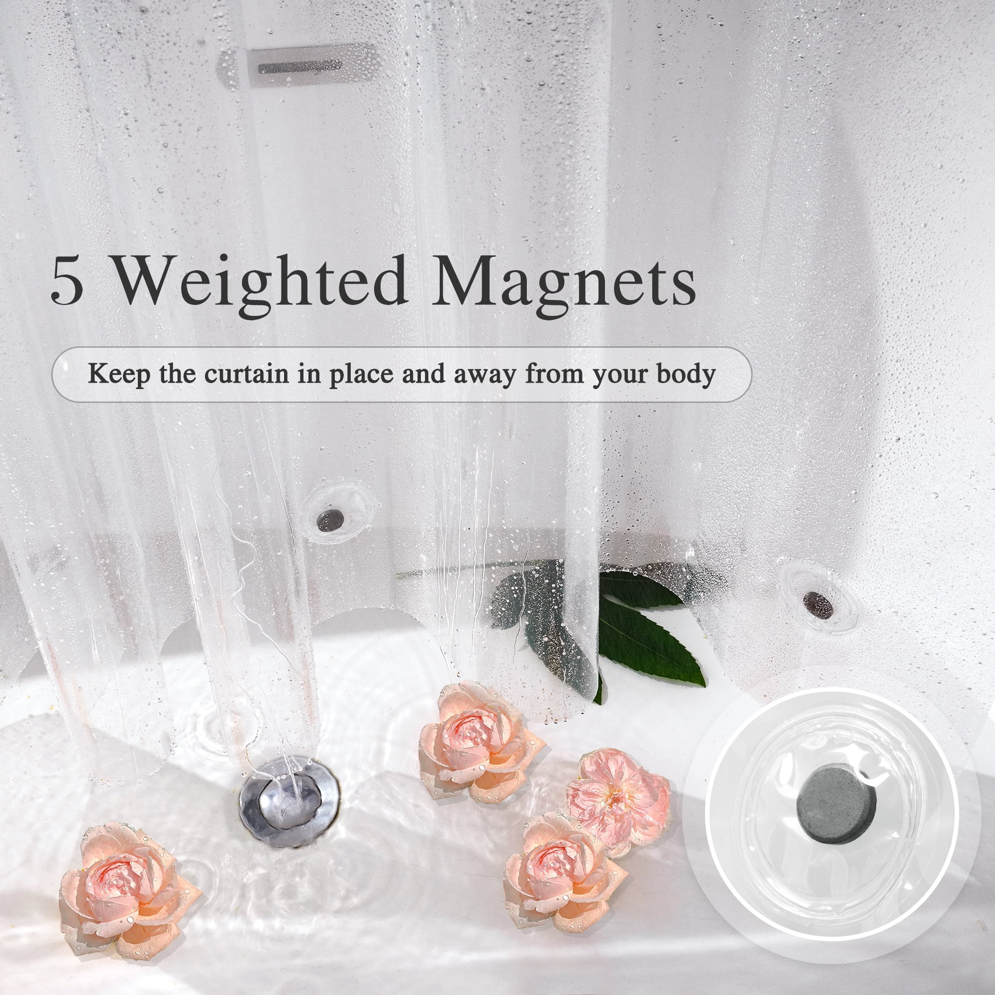 Inosoo Light Weight Clear Stall Shower Curtain Liner, 36"Wx72"H Narrow Size Waterproof PEVA Plastic Shower Liner with Magnets