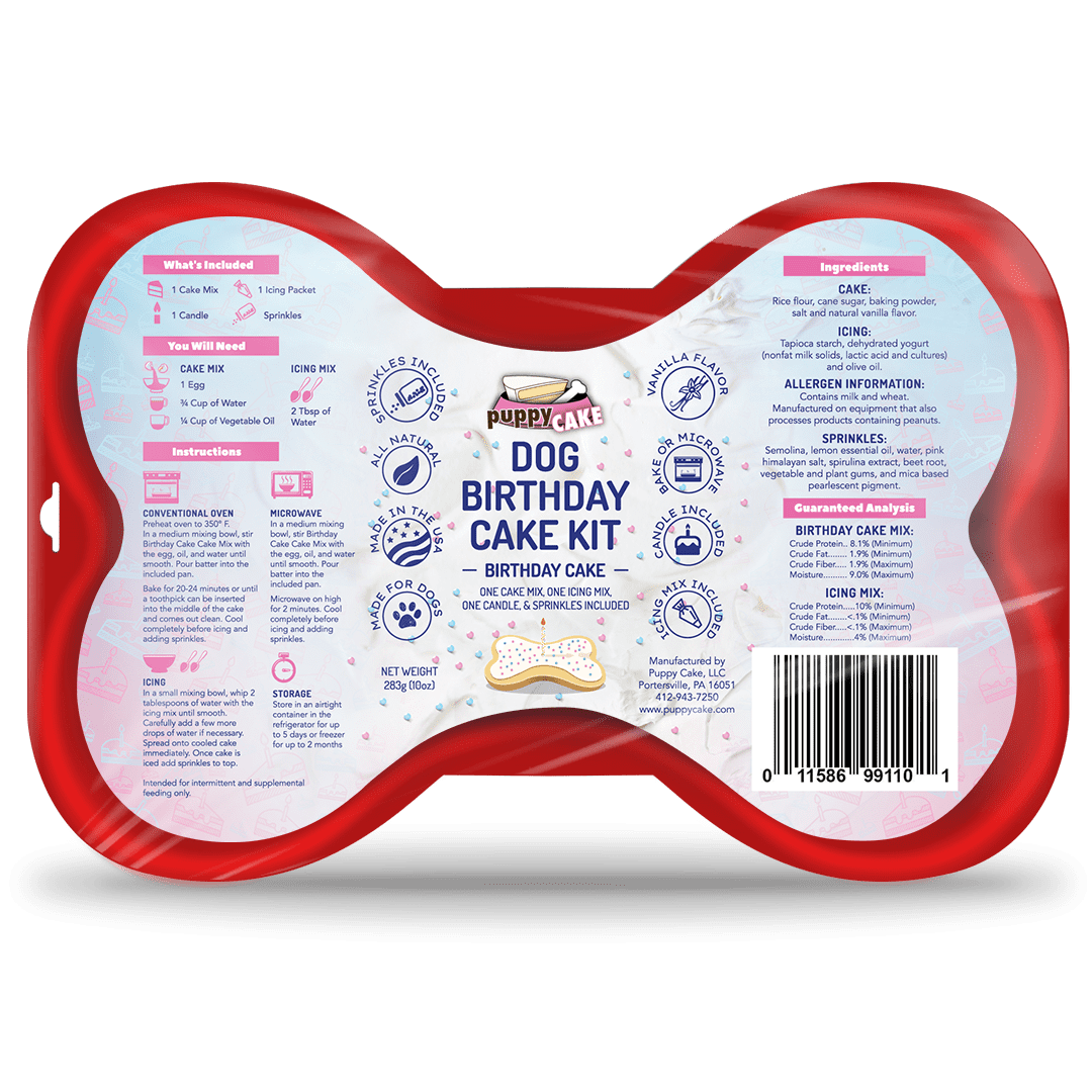 Dog Cake Kit Cake Mix, Icing, Sprinkles, Candle!