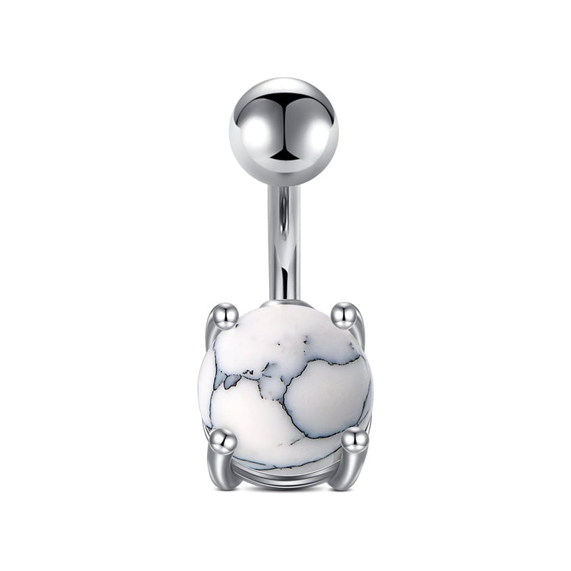 LAURITAMI White Marble Belly Button Ring Stainless Steel 14G Navel