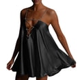 thumbnail image 1 of ITFABS Robe Courte Ligne A à Bretelles Chaîne Col en V Creux Couleur Unie pour Femmes, 1 of 4