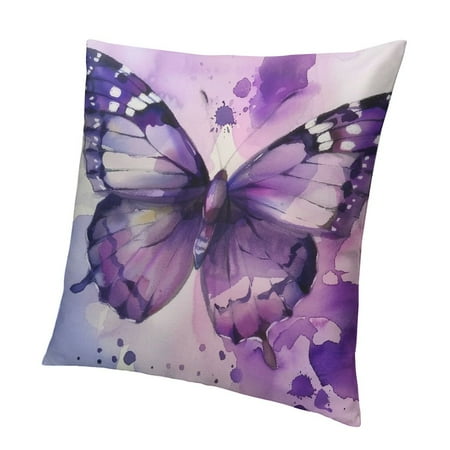 

QCPP Butterfly Purple Watercolor Painting Short Plush Pillowcase 1PC Zipper Closure Home Furnishing 12x12in