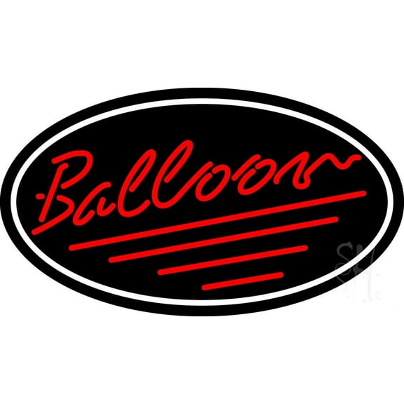 Oval Red Balloon Cursive LED Neon Sign 20" Tall x 37" Wide - inches, Black Square Cut Acrylic Backing, with Dimmer - Premium built indoor Sign for Storefront, Store interior.