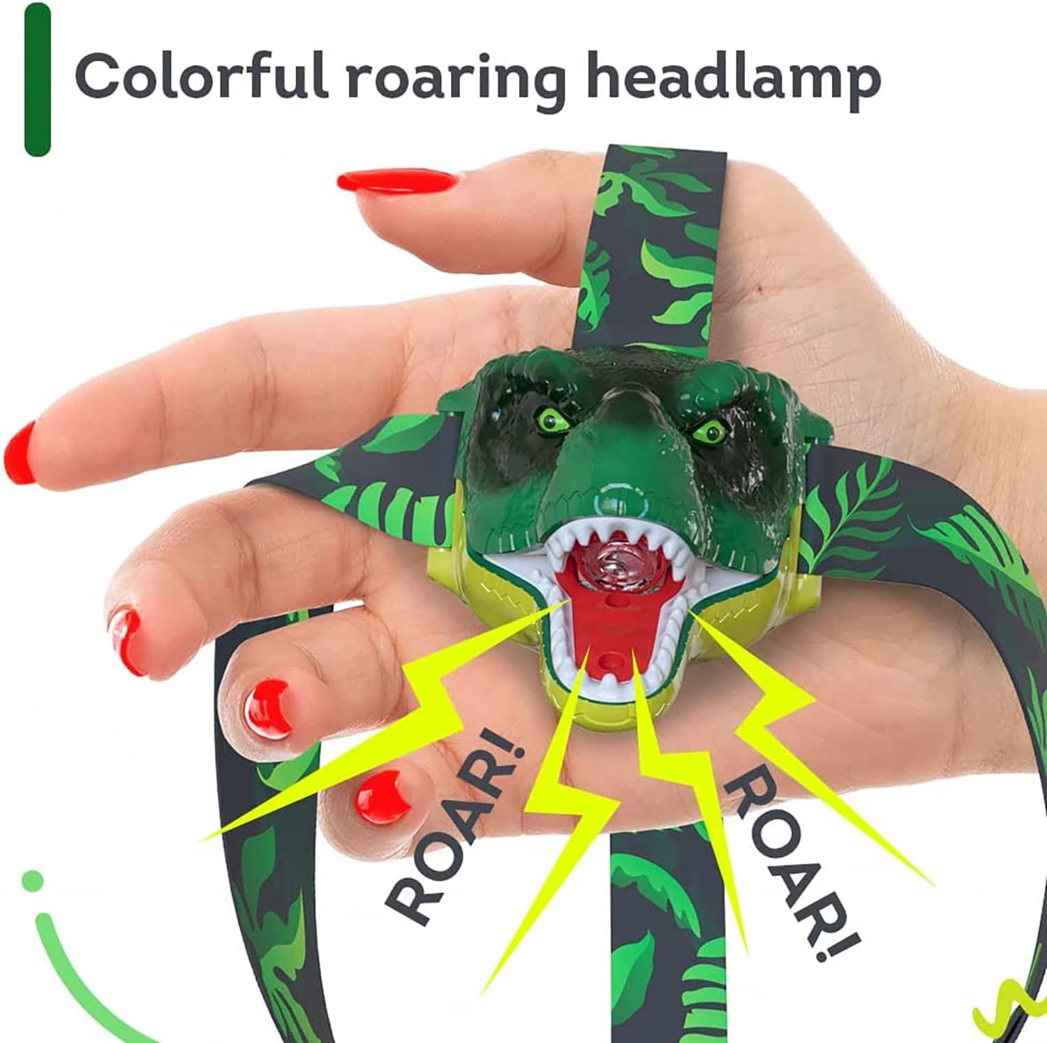 Skywin Kids Headlamp - 2 Pack, 2.8 x 2.9 x 2.7” Dinosaur Headlamp for Kids, Squeeze Mouth to Switch, Roaring Sound Dinosaur Head Lamp, with Adjustable Strap Kids Camping Hunting Gear,Kids Flashlights