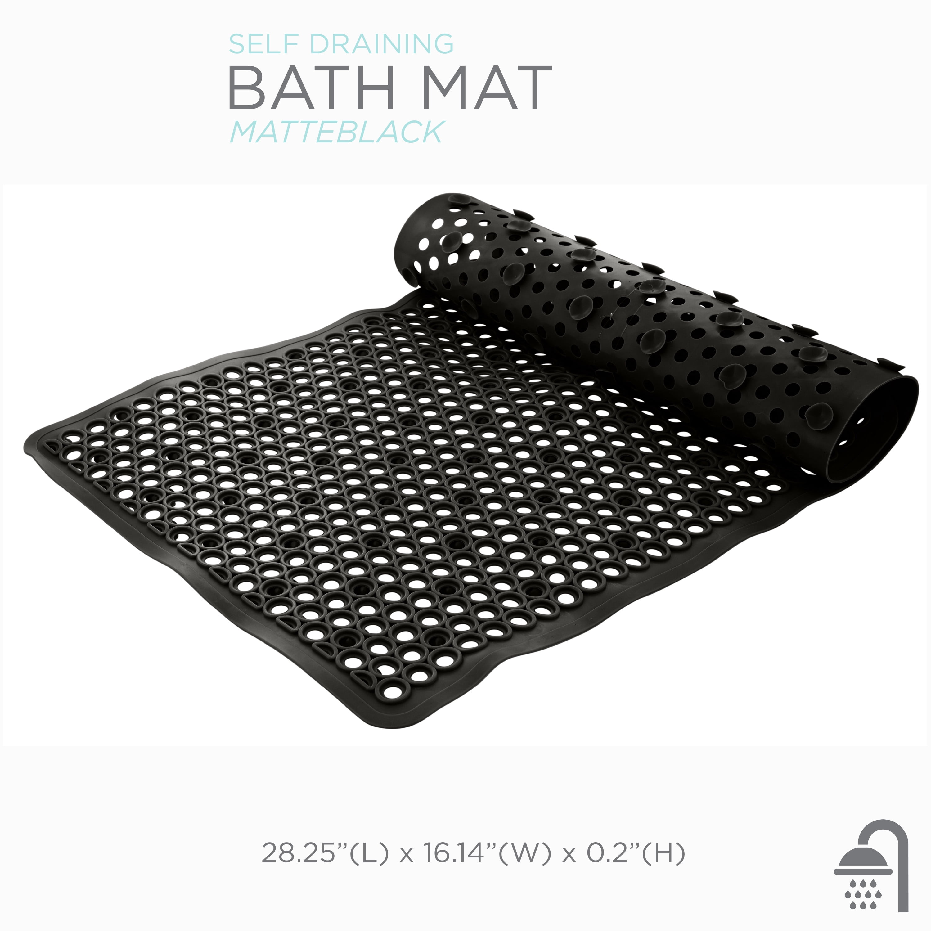 Bath Bliss Matte Black PVC Bath Rug, 1.33' x 2.35', Self-Draining